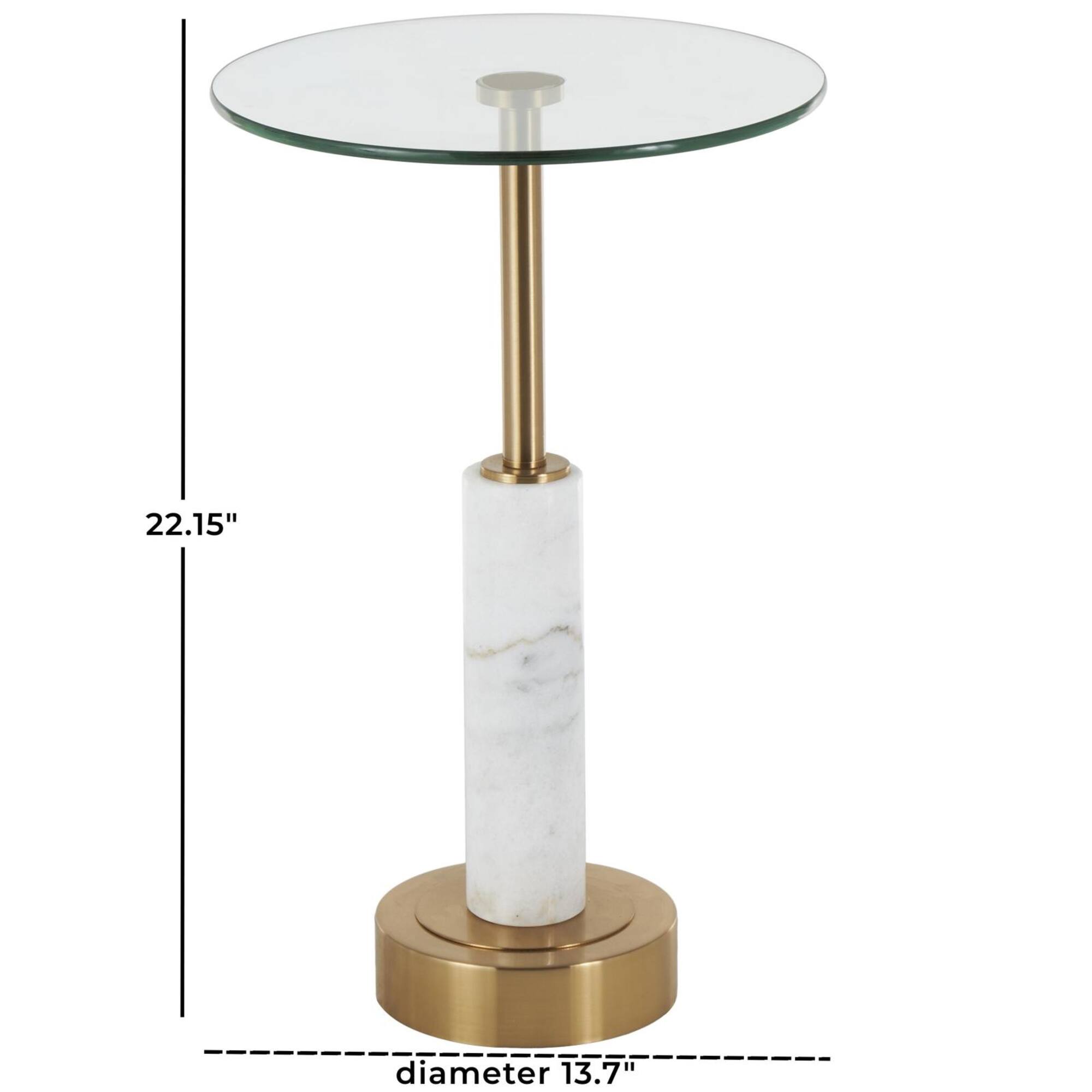 22" White Marble Round Accent Table with Gold Metal Rod & Base